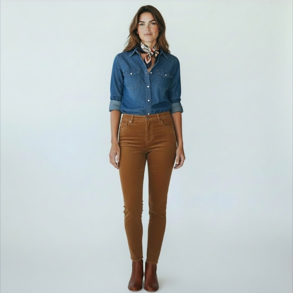 Women's Corduroy High Waist Ankle Pant Twig Brown Size 12P